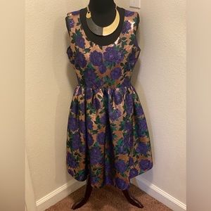 MSGM Floral Jacquard Fit Flare Dress A Line Puffy Purple Rose Gold Green 44 8